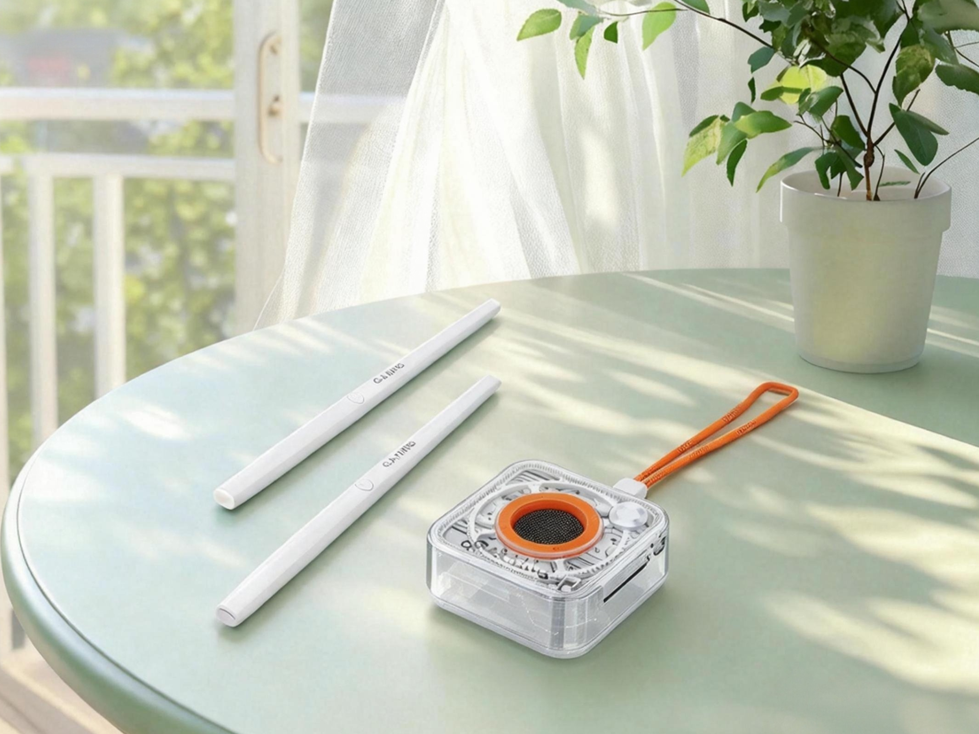 Portable air drums placed on a home table, designed for quiet and flexible music practice